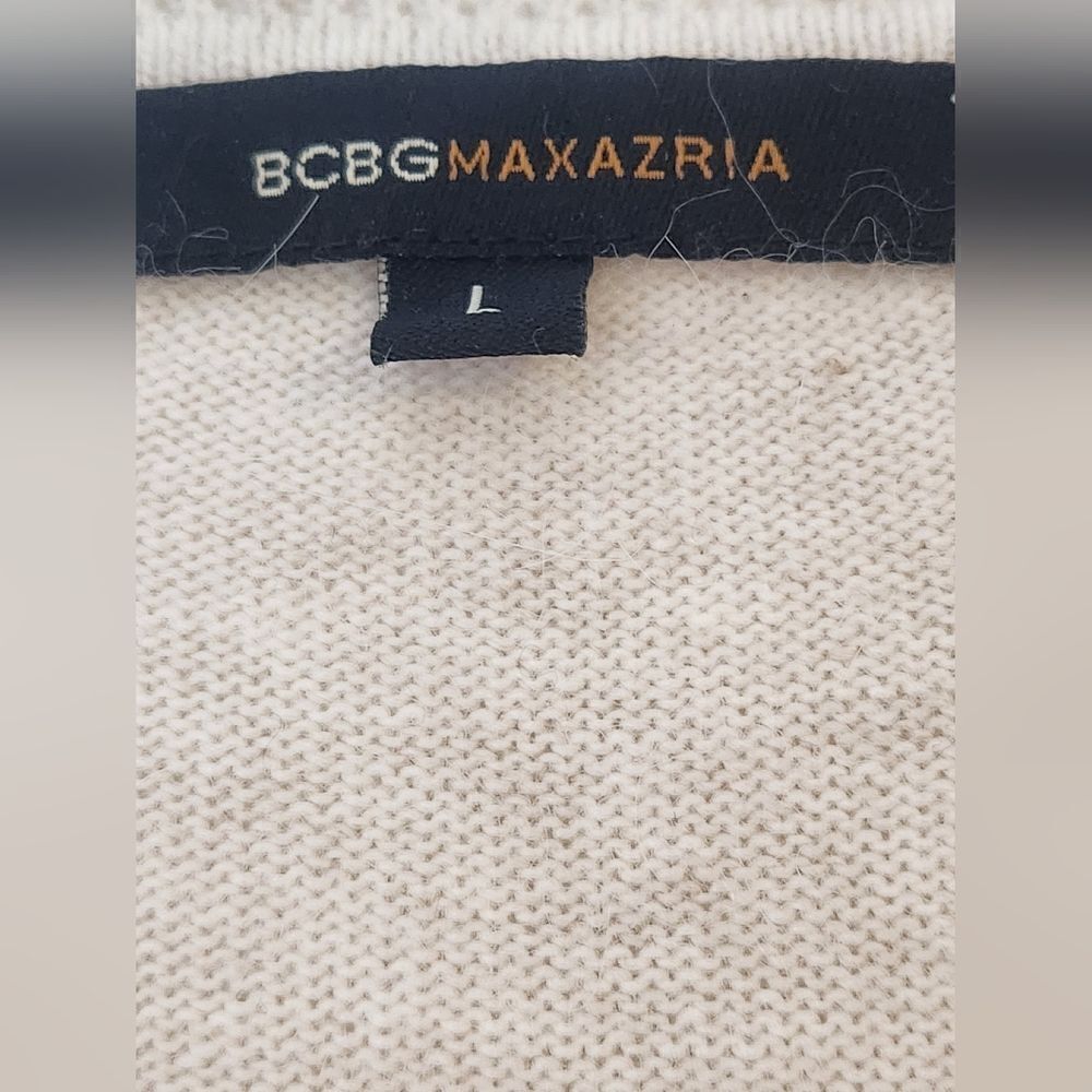 BCBGMAXAZRIA L Cream Lngslvs V-neck 1/4 Buttons ANGORA WOOL Blend Women Sweater - Picture 2 of 10